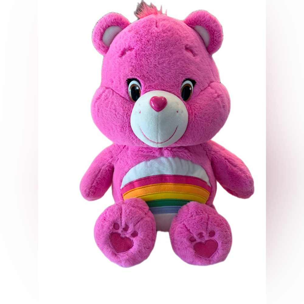 Pink Plush Stuffed Animal with Rainbow Design